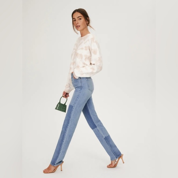 New! Reformation Cynthia Shadow High Rise Denim Patchwork Jeans in Niagara👖sz 31 - Picture 2 of 13